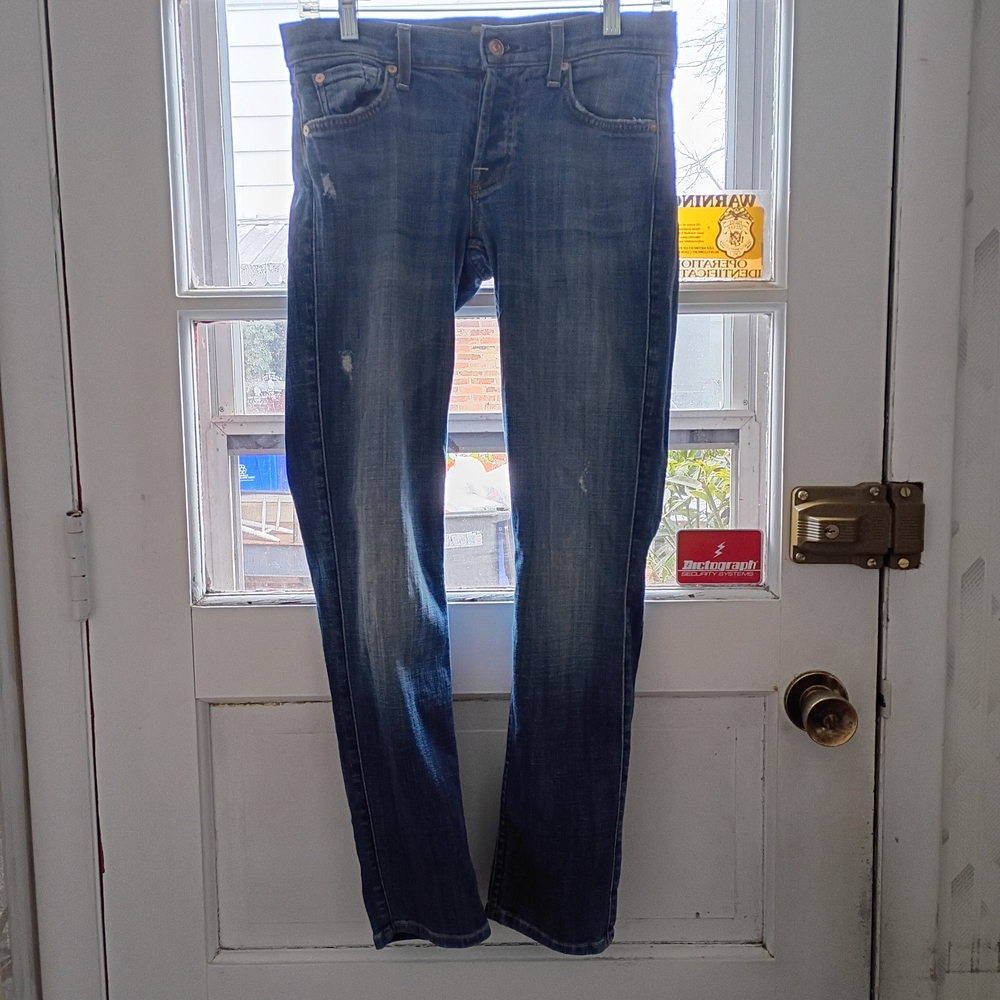 7 FAM Skinny Jeans Women's 25 Blue Josefina Boyfriend Button Fly Made In USA Y2K